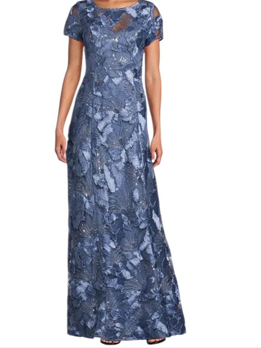 Alex Evenings Lace Scoop Neck Short Sleeve A-Line Gown...Size 8